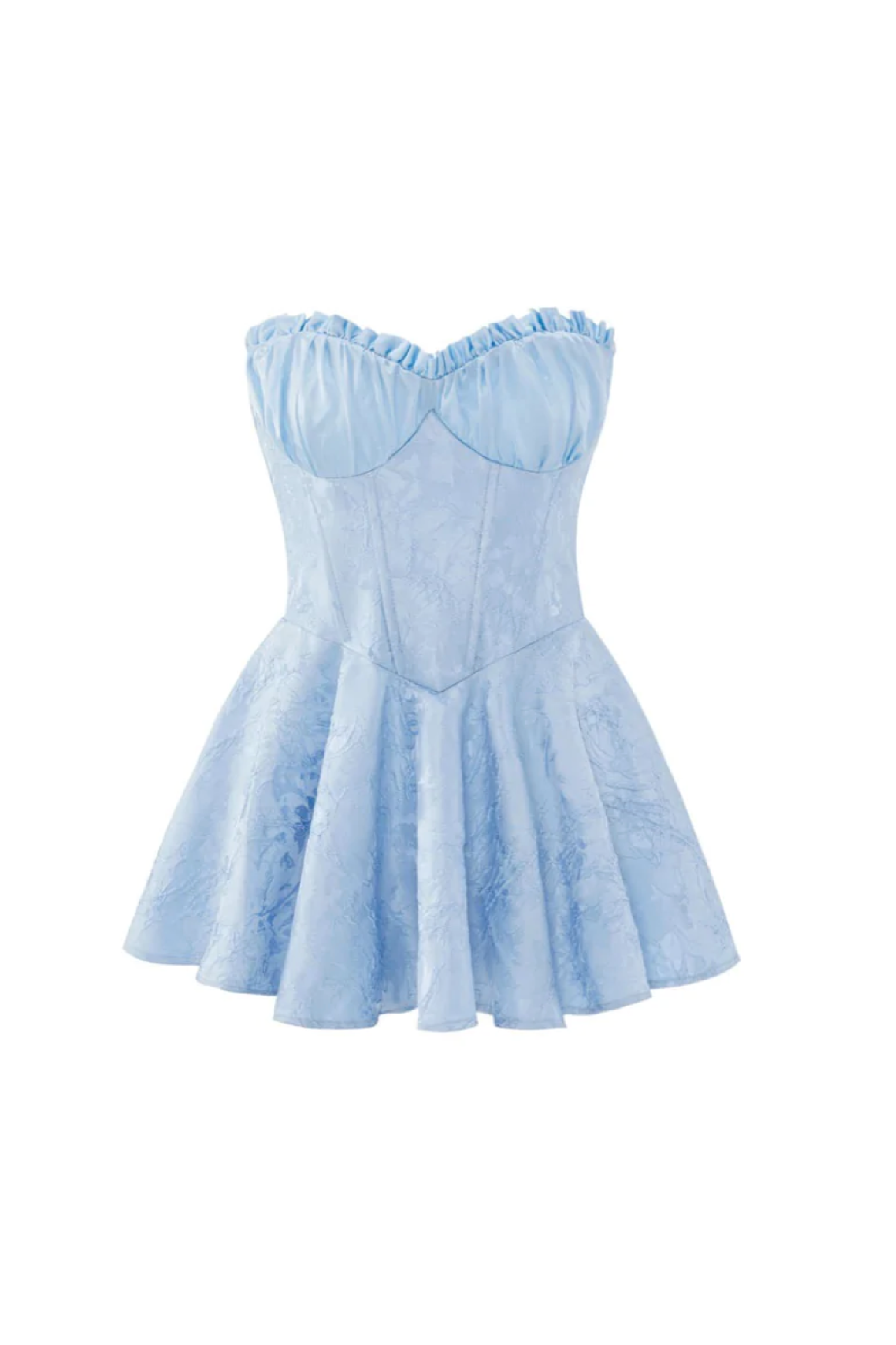 Light blue strapless dress on a white background