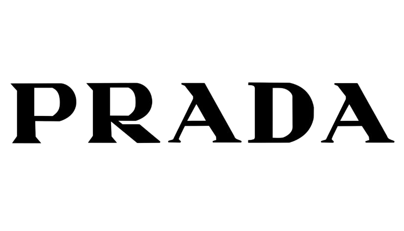 Prada logo in black on a white background