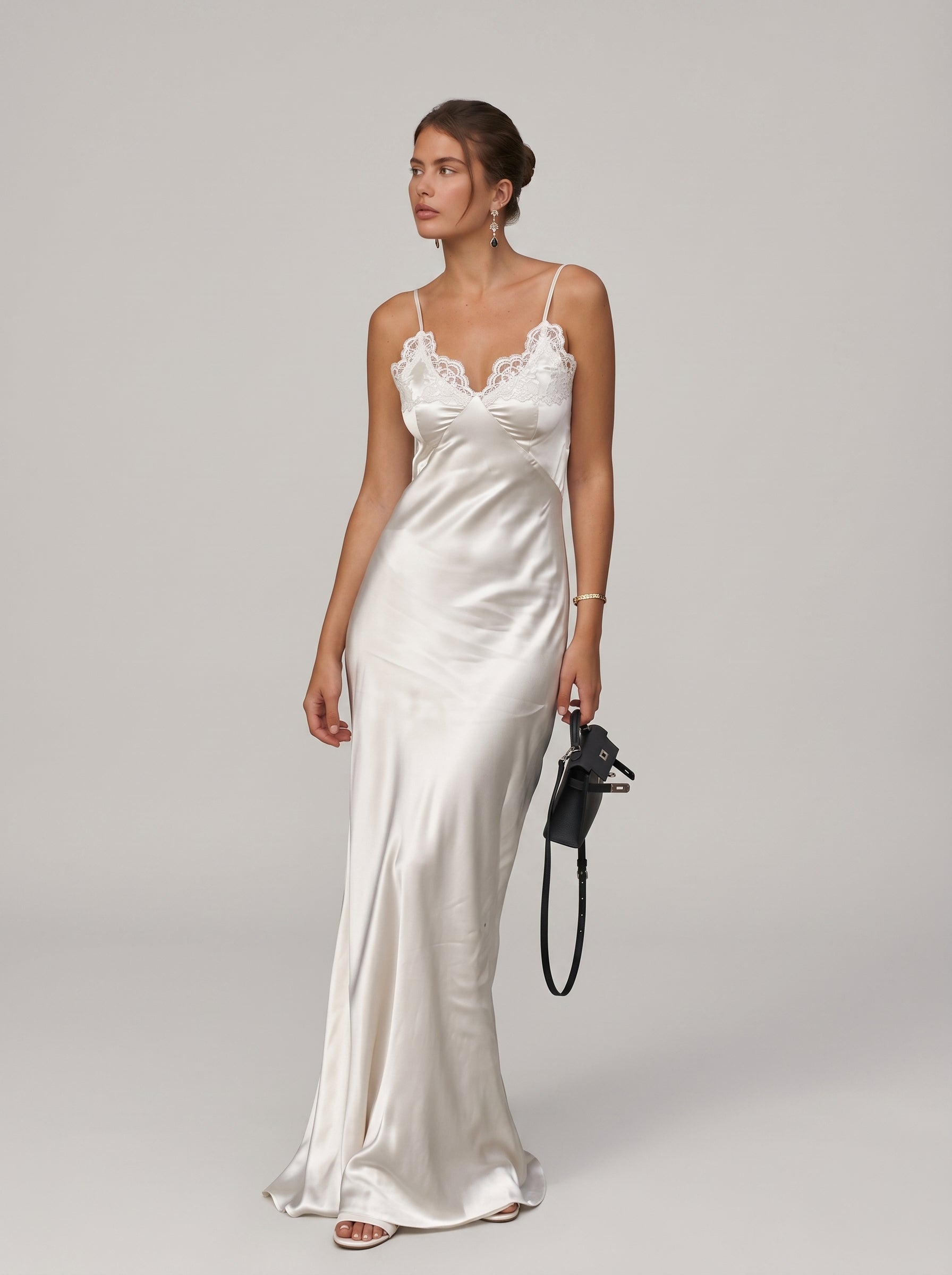 Lace Trim Satin Slip Dress