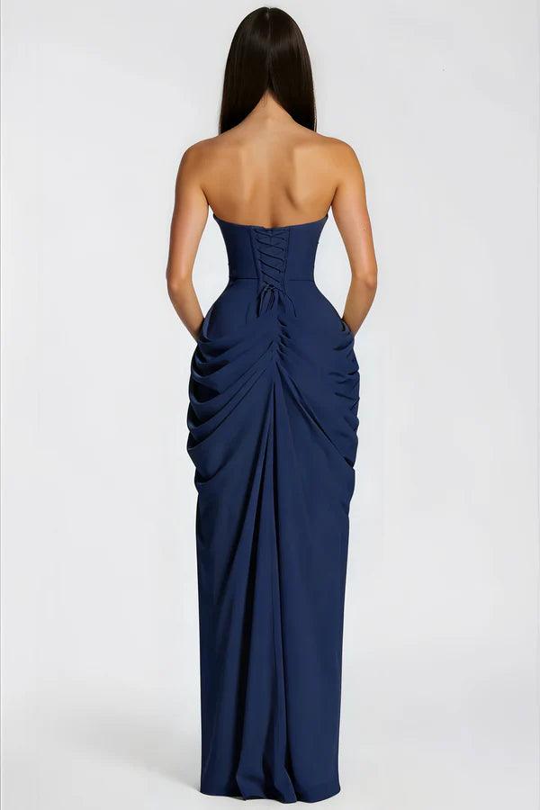 SafiyaNavyBlueRuchedMaxiDresswithCrossFront_4 - VeroMarka