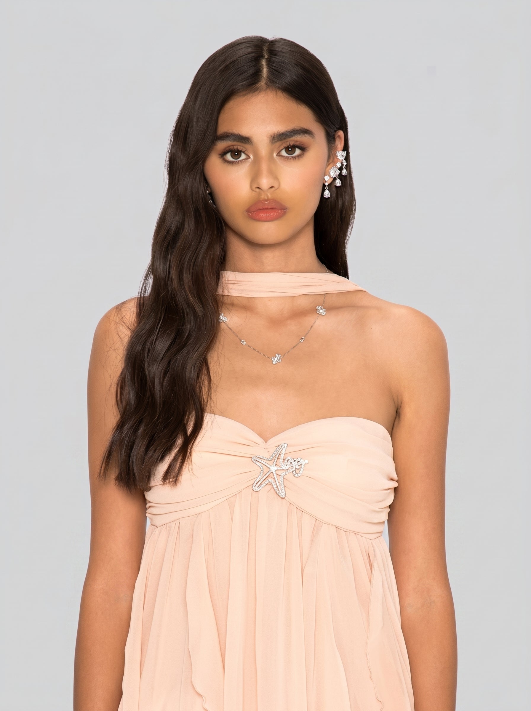 Starfish Ruffle Open-Back Gown
