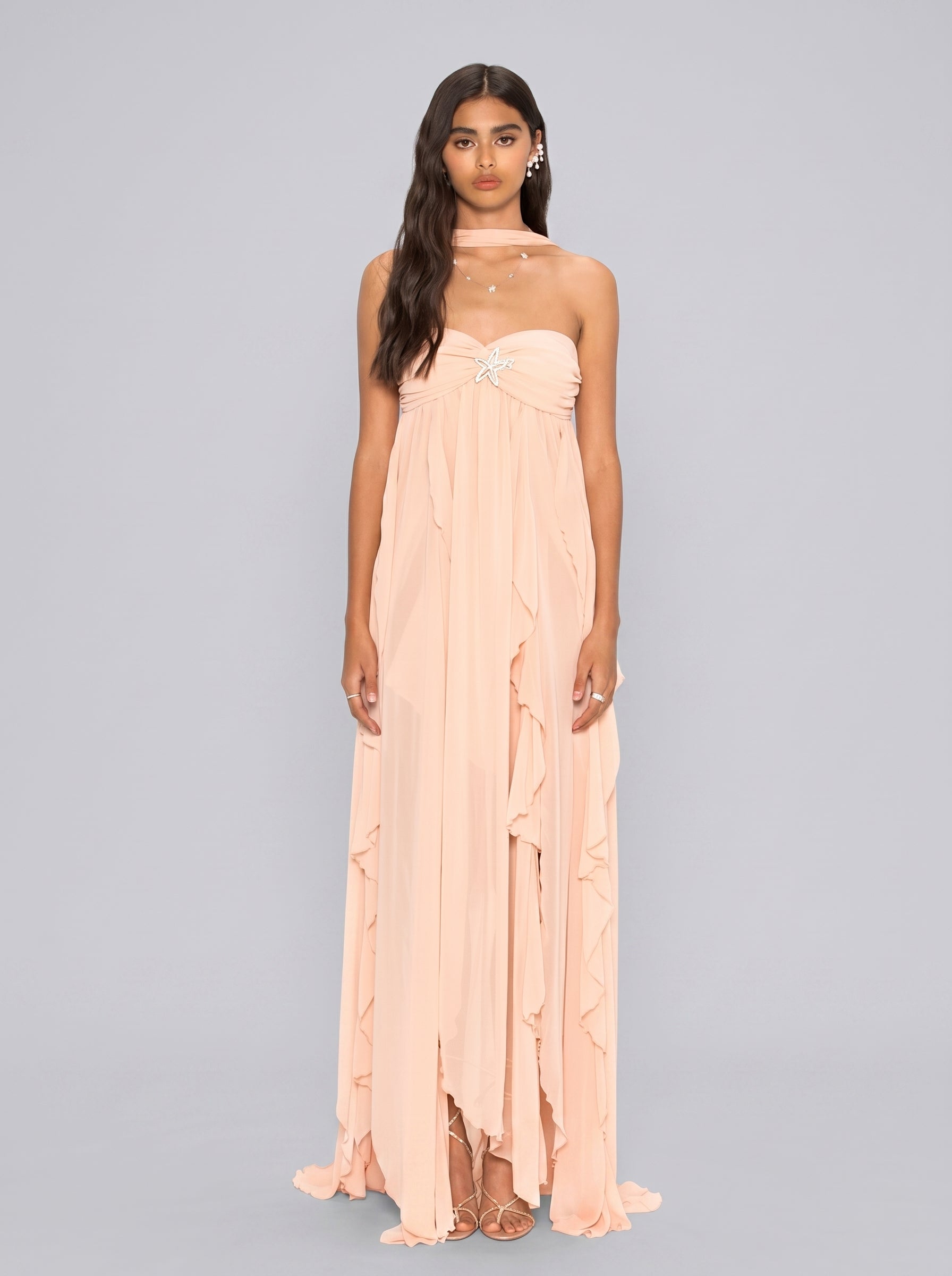 Starfish Ruffle Open-Back Gown