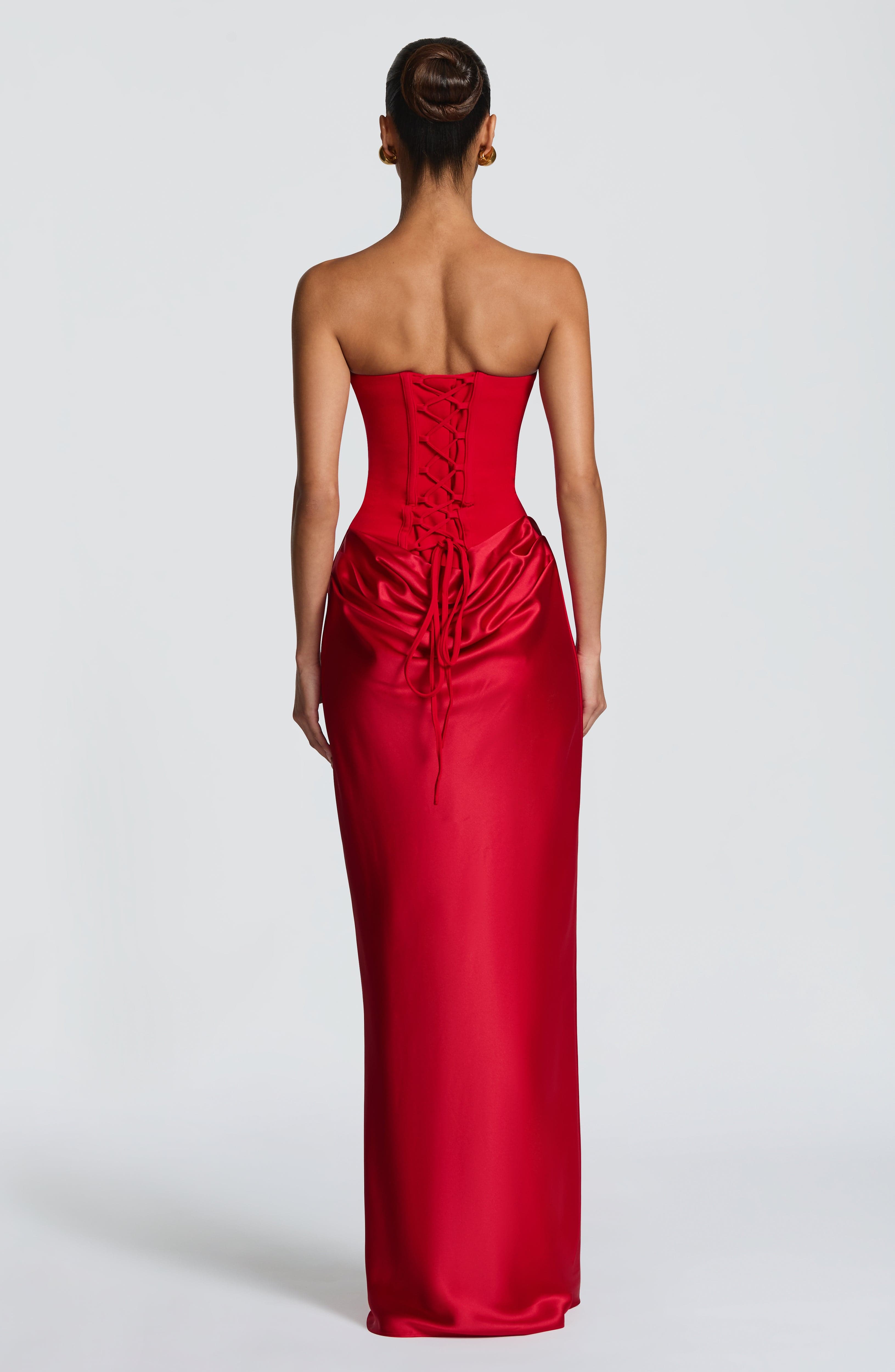 Red Strapless Corset Maxi Dress
