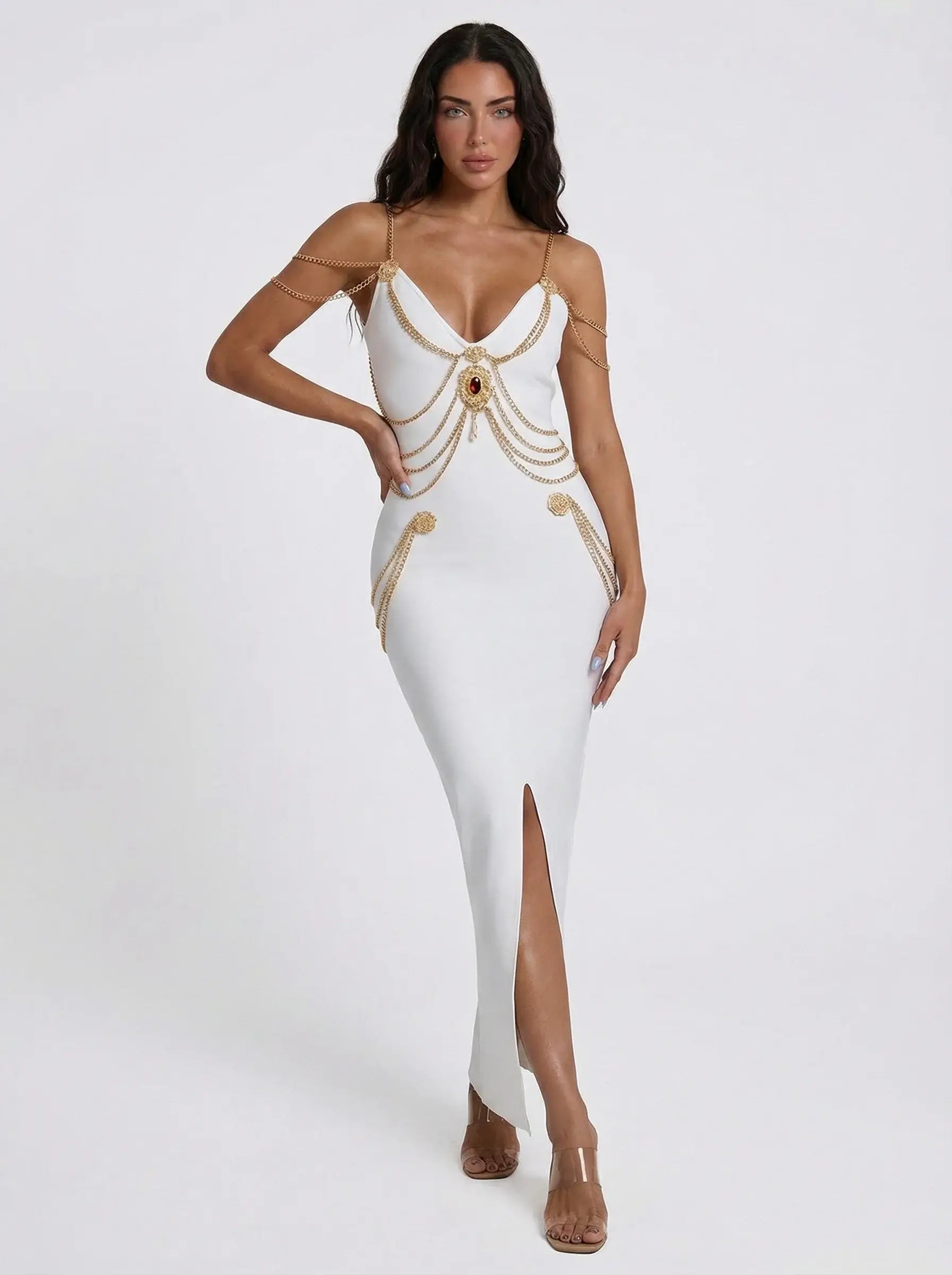 IvoryAura Chain Maxi Dress