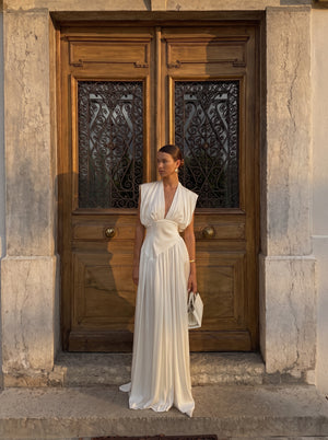 Deep V Neck Draped Maxi Dress