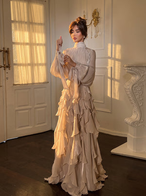 High Neck Ruffle Maxi Dress