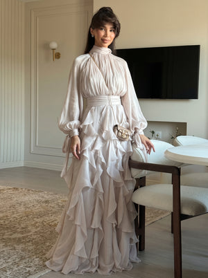 High Neck Ruffle Maxi Dress