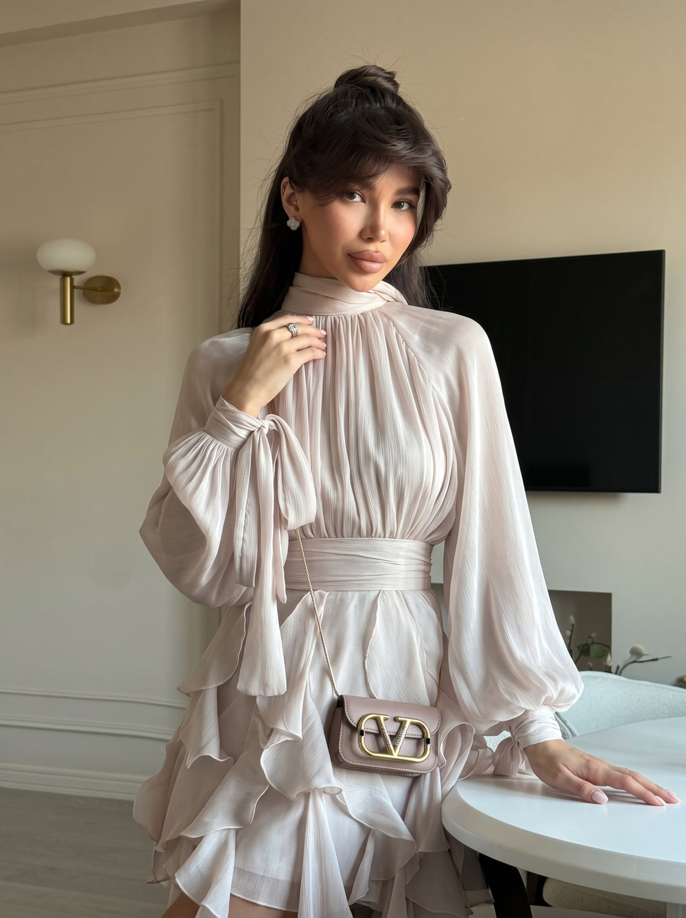High Neck Ruffle Maxi Dress
