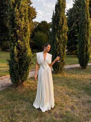 Deep V Neck Draped Maxi Dress