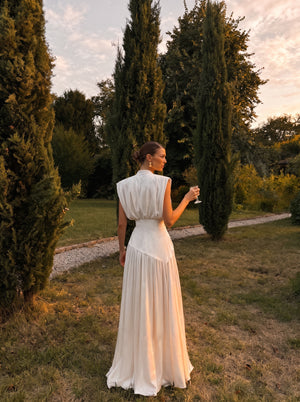 Deep V Neck Draped Maxi Dress