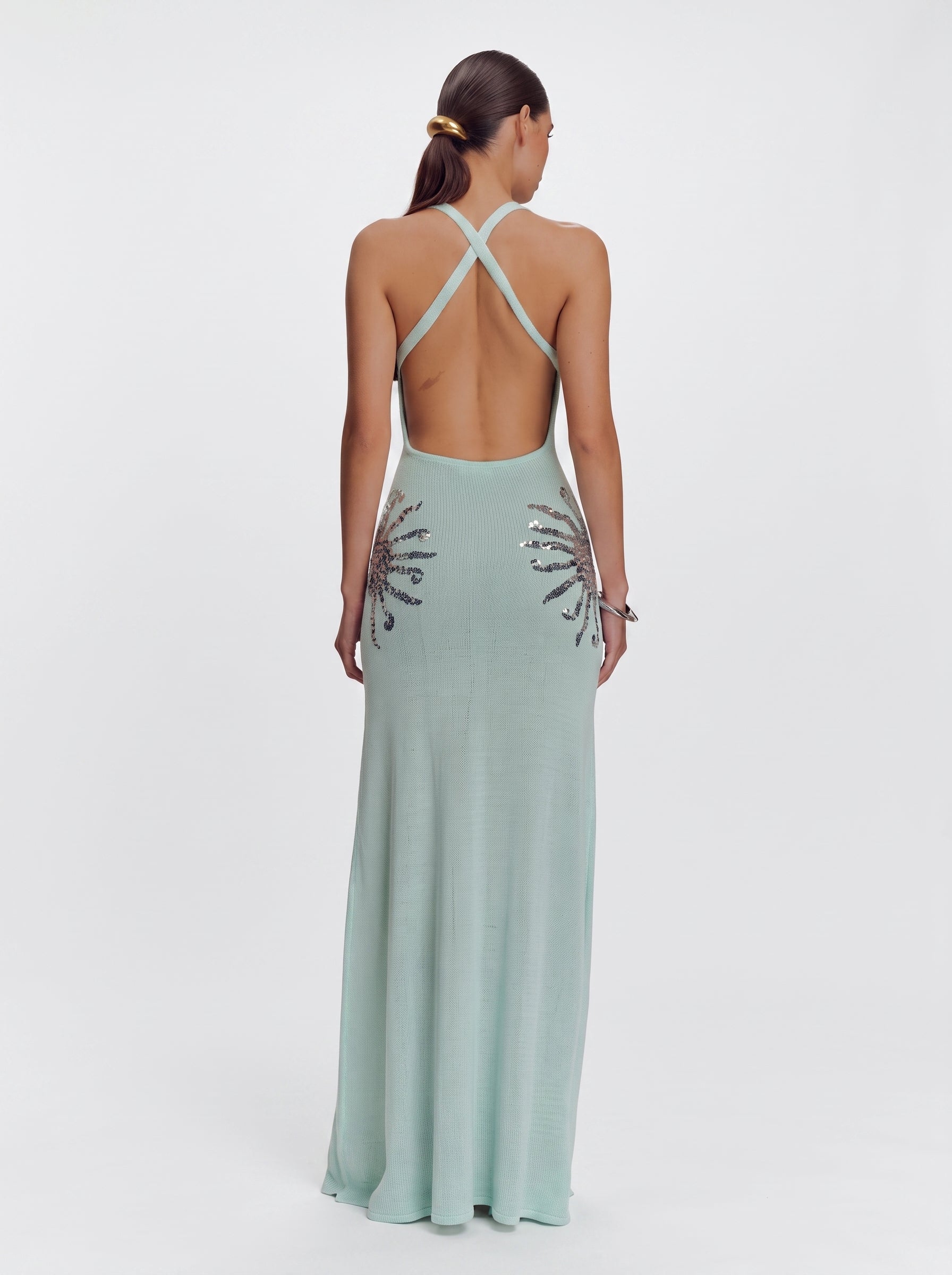 Sequin Open-Back Maxi Dress