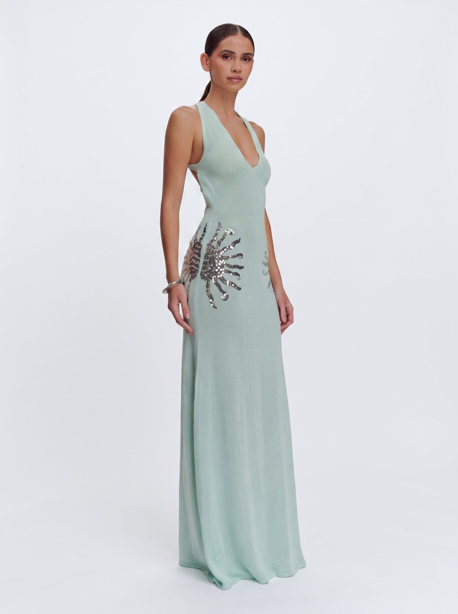 Sequin Open-Back Maxi Dress