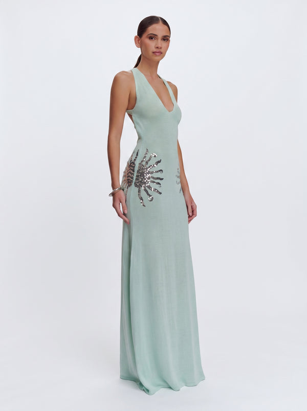Sequin Open-Back Maxi Dress