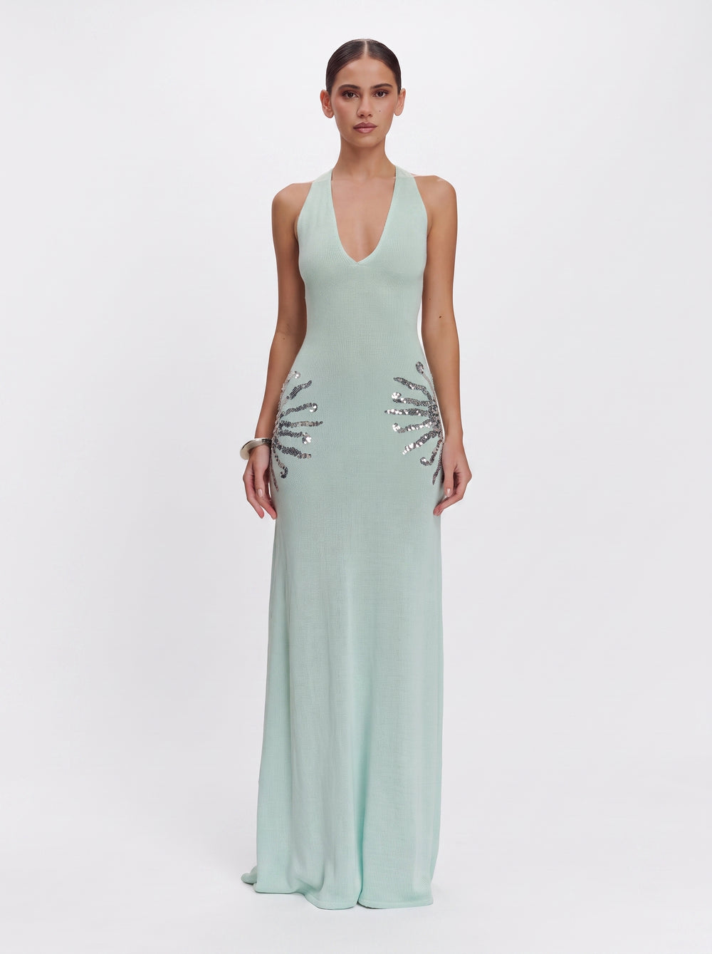 Sequin Open-Back Maxi Dress