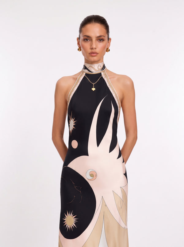 Geometric Print Halter Maxi