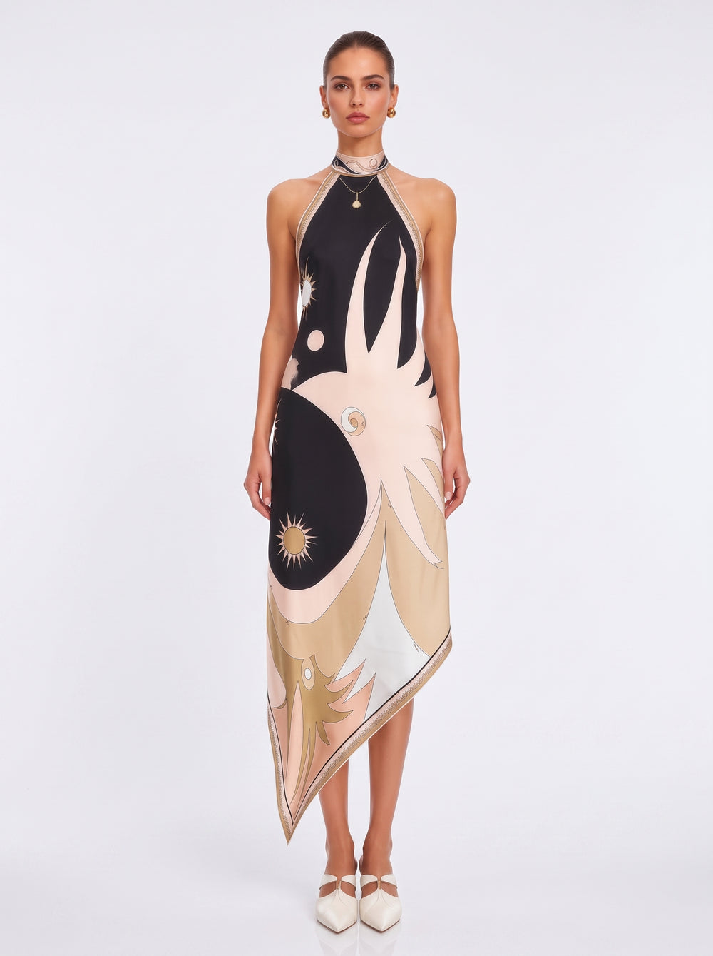 Geometric Print Halter Maxi