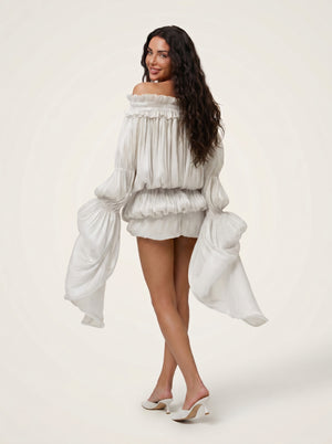 LimeLuxe Ruffle White Mini Dress