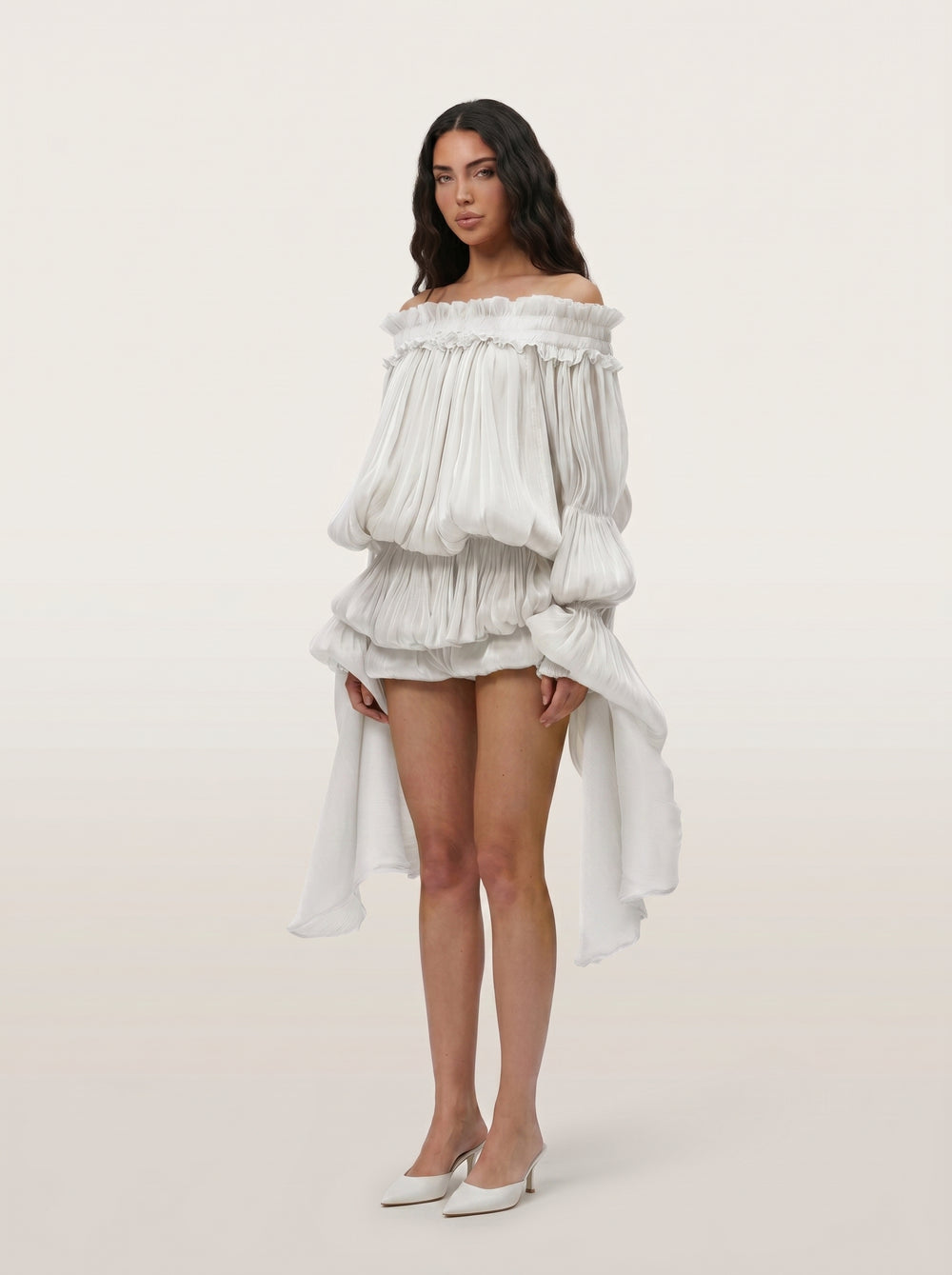 LimeLuxe Ruffle White Mini Dress