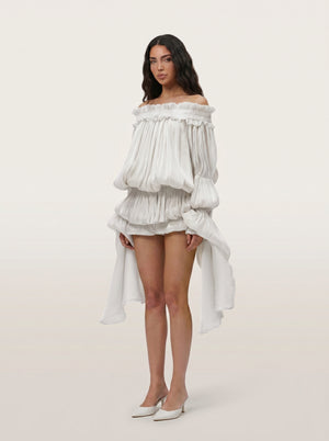 LimeLuxe Ruffle White Mini Dress