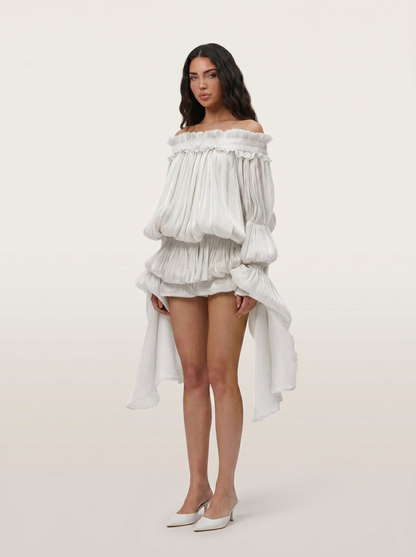 LimeLuxe Ruffle White Mini Dress