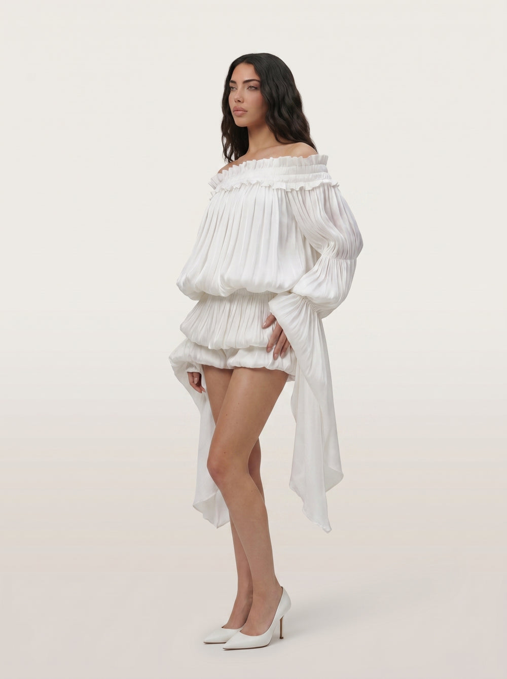LimeLuxe Ruffle White Mini Dress