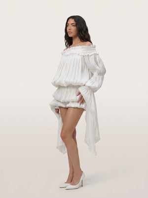 LimeLuxe Ruffle White Mini Dress