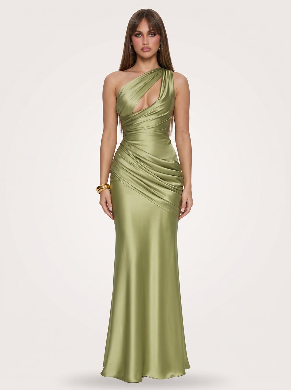 One Shoulder Satin Maxi Dress