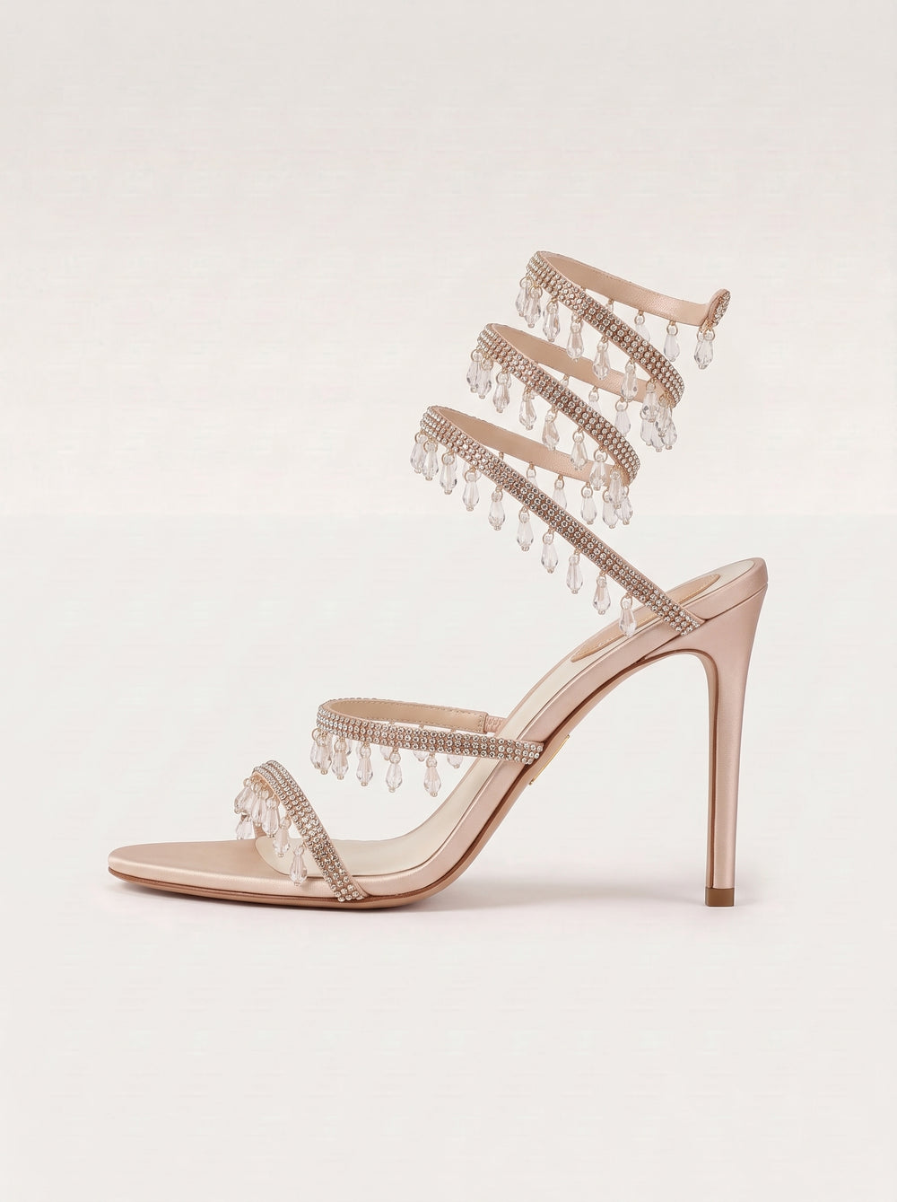 Champagne Rhinestone Spiral Strap Stiletto Sandals