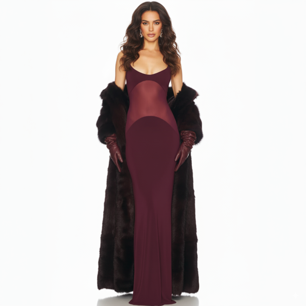 Crimson Majesty Mesh Fishtail Dress