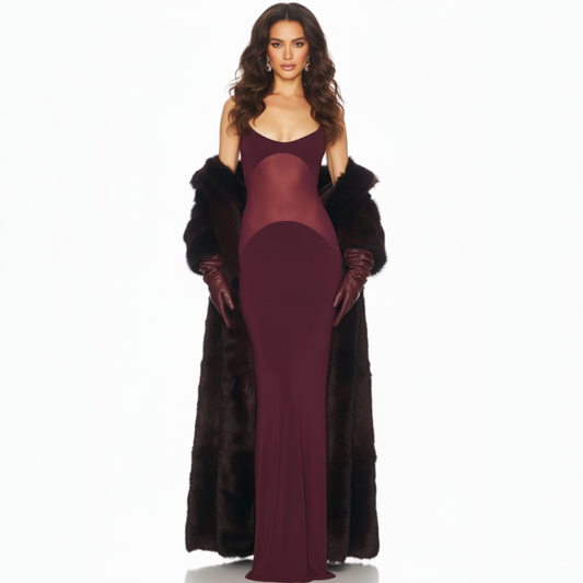 Crimson Majesty Mesh Fishtail Dress