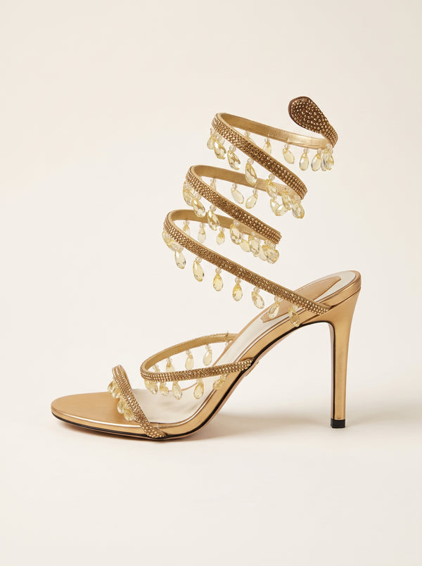 Rhinestone Spiral Strap Stiletto Sandals