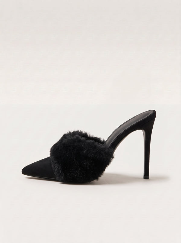 Fluffy Open Toe Stiletto Mules