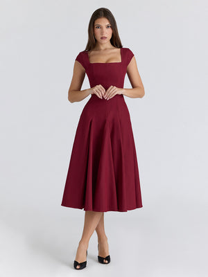 Square Neck A-Line Midi Dress