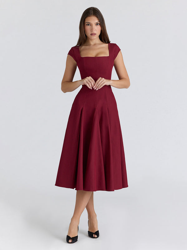 Square Neck A-Line Midi Dress
