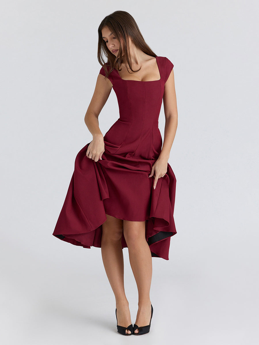 Square Neck A-Line Midi Dress
