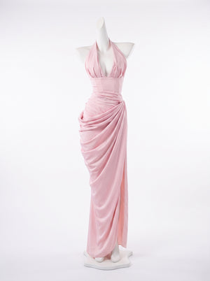 Draped Halter Slit Gown