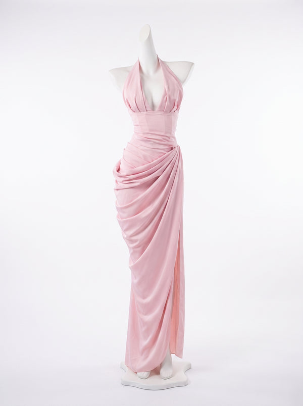 Draped Halter Slit Gown
