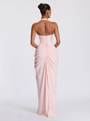 Draped Halter Slit Gown