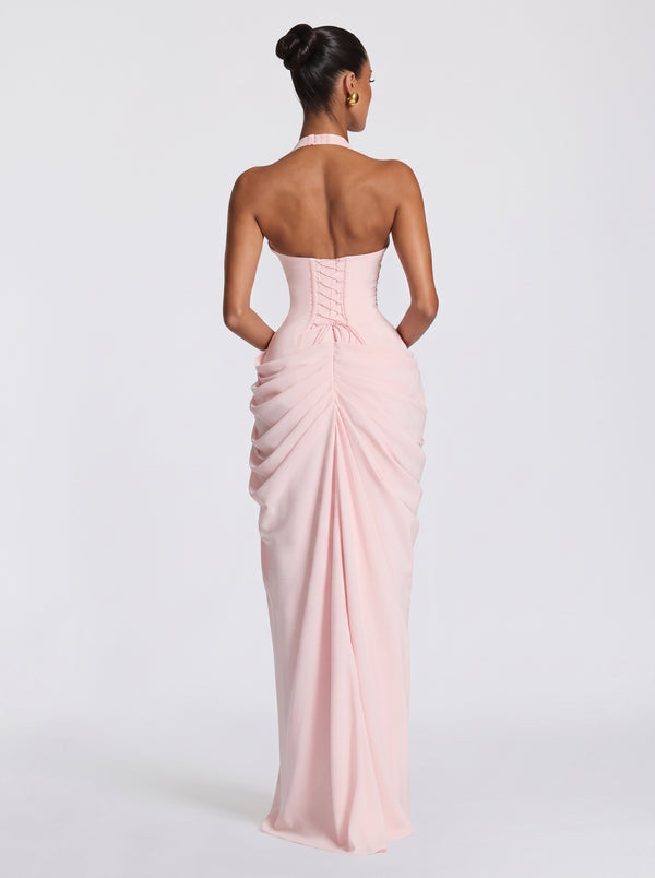 Draped Halter Slit Gown