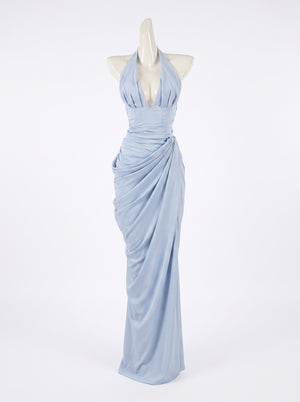 Draped Halter Slit Gown