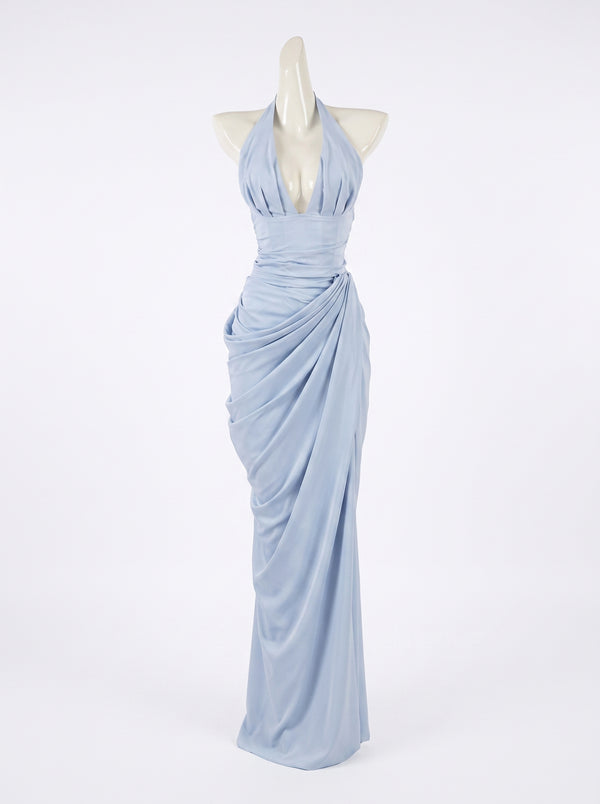 Draped Halter Slit Gown