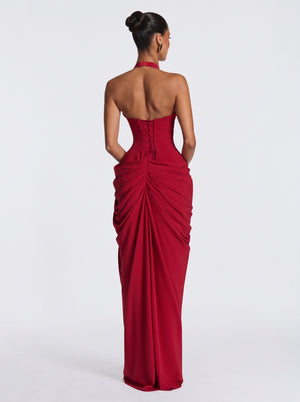 Draped Halter Slit Gown