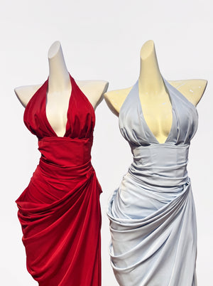 Draped Halter Slit Gown