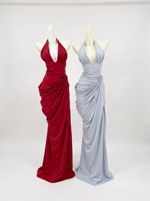 Draped Halter Slit Gown