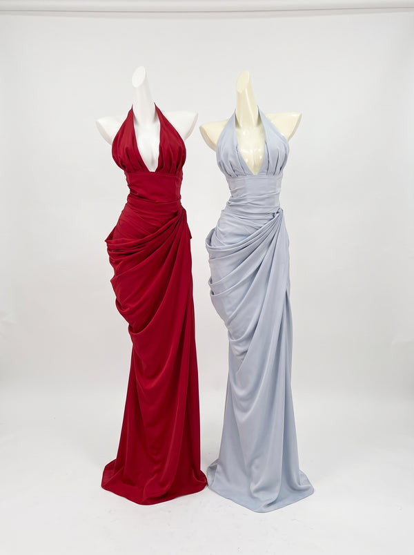 Draped Halter Slit Gown
