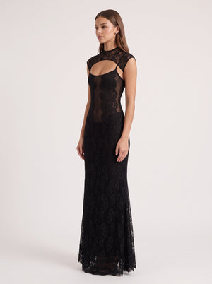 Black Lace Cut Out Maxi Dress