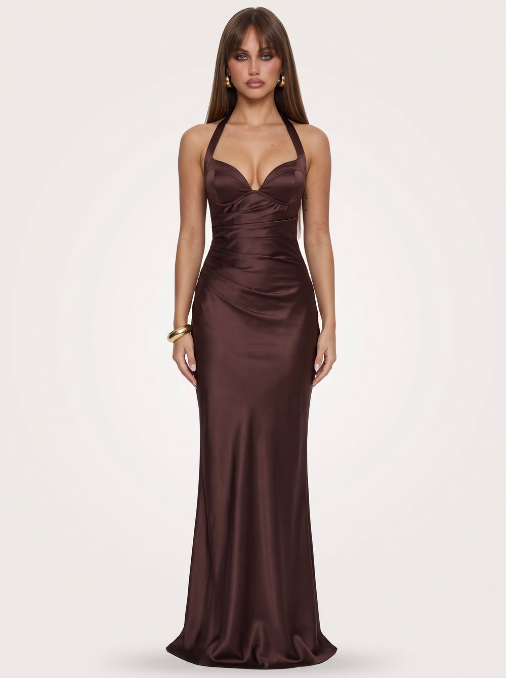 Satin Halter Corset Maxi Dress