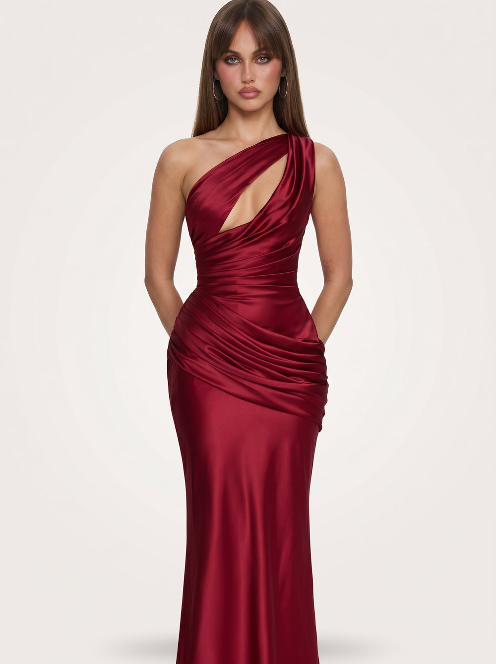 Claret One Shoulder Satin Maxi Dress