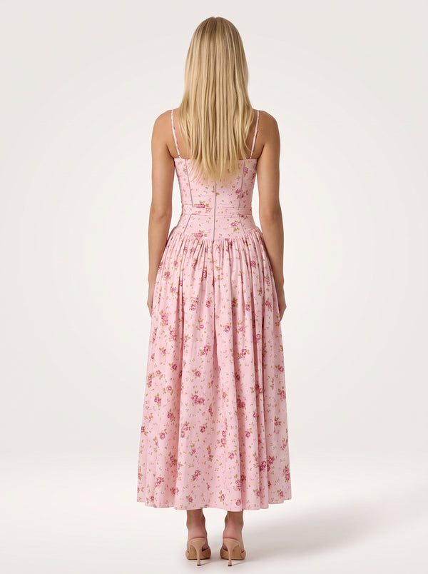Rochie Midi cu Imprimeu Floral și Bretele Subțiri