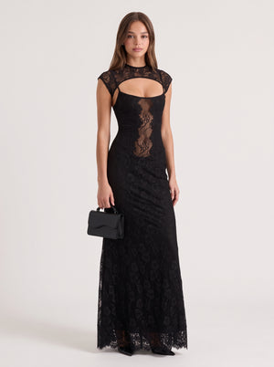 Black Lace Cut Out Maxi Dress